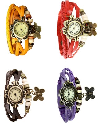 NS18 Vintage Butterfly Rakhi Combo of 4 Yellow, Brown, Red And Purple Analog Watch  - For Women   Watches  (NS18)
