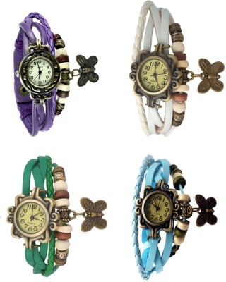 NS18 Vintage Butterfly Rakhi Combo of 4 Purple, Green, White And Sky Blue Analog Watch  - For Women   Watches  (NS18)