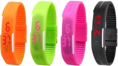 NS18 Silicone Led Magnet Band Combo of 4 Orange, Green, Pink And Black Digital Watch  - For Boys & Girls   Watches  (NS18)