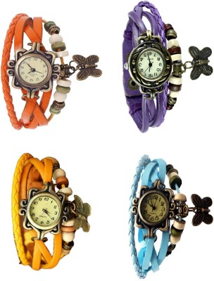 NS18 Vintage Butterfly Rakhi Combo of 4 Orange, Yellow, Purple And Sky Blue Analog Watch  - For Women   Watches  (NS18)
