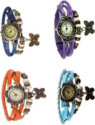 NS18 Vintage Butterfly Rakhi Combo of 4 Blue, Orange, Purple And Sky Blue Analog Watch  - For Women   Watches  (NS18)