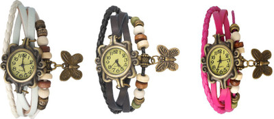 

Kissu Vintage Rakhi Watch Combo of 3 White, Black And Pink Watch - For Women