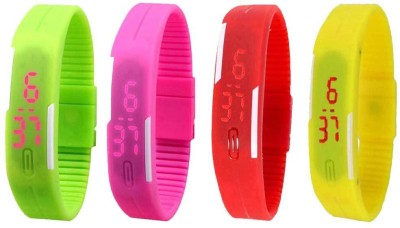 NS18 Silicone Led Magnet Band Combo of 4 Green, Pink, Red And Yellow Digital Watch  - For Boys & Girls   Watches  (NS18)