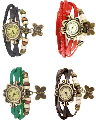 

Kissu Vintage Rakhi Combo of 4 Black, Green, Red And Brown Watch - For Women