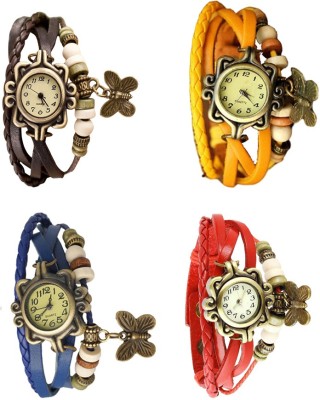 NS18 Vintage Butterfly Rakhi Combo of 4 Brown, Blue, Yellow And Red Analog Watch  - For Women   Watches  (NS18)