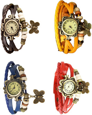 

Kissu Vintage Rakhi Combo of 4 Brown, Blue, Yellow And Red Watch - For Women