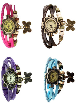 NS18 Vintage Butterfly Rakhi Combo of 4 Pink, Purple, Brown And Sky Blue Analog Watch  - For Women   Watches  (NS18)