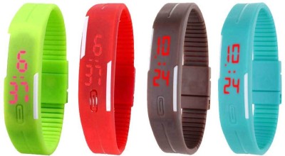 NS18 Silicone Led Magnet Band Watch Combo of 4 Green, Red, Brown And Sky Blue Digital Watch  - For Couple   Watches  (NS18)