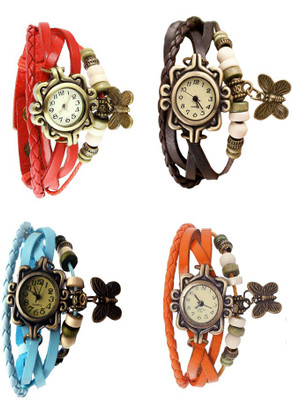 

NS18 Vintage Butterfly Rakhi Combo of 4 Red, Sky Blue, Brown And Orange Watch - For Women