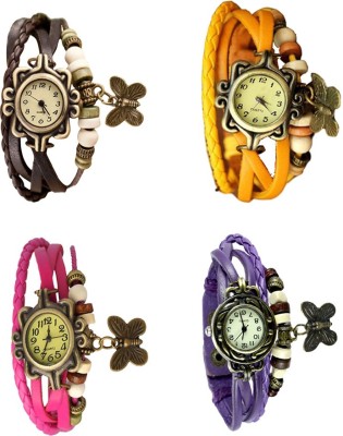 NS18 Vintage Butterfly Rakhi Combo of 4 Brown, Pink, Yellow And Purple Analog Watch  - For Women   Watches  (NS18)