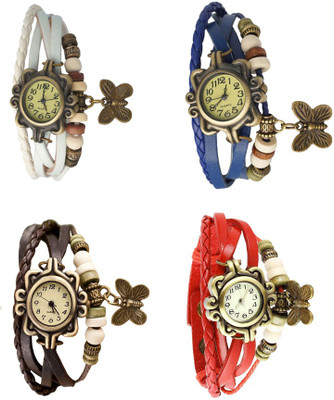 

NS18 Vintage Butterfly Rakhi Combo of 4 White, Brown, Blue And Red Watch - For Women
