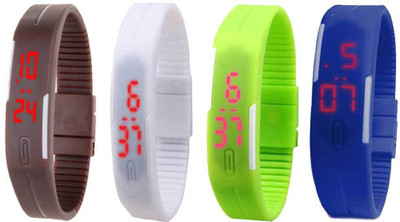 View NS18 Silicone Led Magnet Band Combo of 4 Brown, White, Green And Blue Digital Watch  - For Boys & Girls Wrist Watches Price Online(NS18)