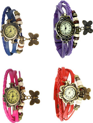 

Kissu Vintage Rakhi Combo of 4 Blue, Pink, Purple And Red Watch - For Women