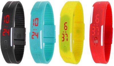 NS18 Silicone Led Magnet Band Watch Combo of 4 Black, Sky Blue, Yellow And Red Digital Watch  - For Couple   Watches  (NS18)