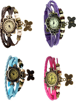 

Kissu Vintage Rakhi Combo of 4 Brown, Sky Blue, Purple And Pink Watch - For Women