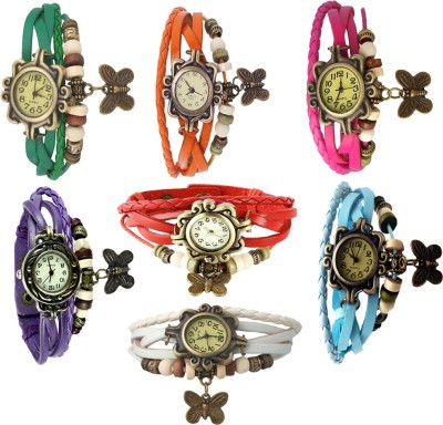 NS18 Vintage Butterfly Rakhi Combo of 7 Green, Orange, Pink, Purple, Red, Sky Blue And White Analog Watch  - For Women   Watches  (NS18)