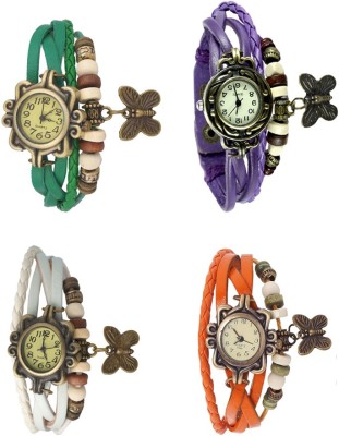 NS18 Vintage Butterfly Rakhi Combo of 4 Green, White, Purple And Orange Analog Watch  - For Women   Watches  (NS18)