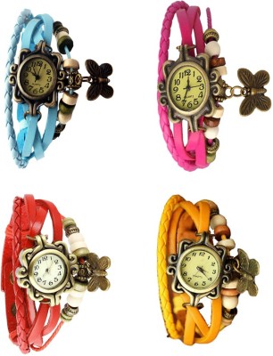 NS18 Vintage Butterfly Rakhi Combo of 4 Sky Blue, Red, Pink And Yellow Analog Watch  - For Women   Watches  (NS18)