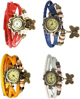 NS18 Vintage Butterfly Rakhi Combo of 4 Red, Yellow, Blue And White Analog Watch  - For Women   Watches  (NS18)