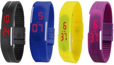 NS18 Silicone Led Magnet Band Watch Combo of 4 Black, Blue, Yellow And Purple Digital Watch  - For Couple   Watches  (NS18)