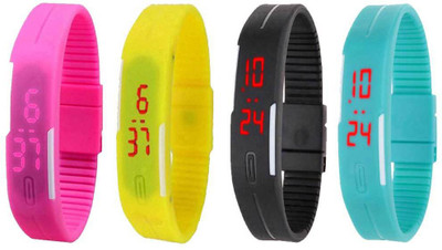 

NS18 Silicone Led Magnet Band Watch Combo of 4 Pink, Yellow, Black And Sky Blue Watch - For Couple