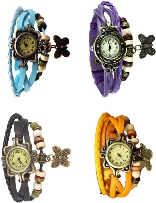 NS18 Vintage Butterfly Rakhi Combo of 4 Sky Blue, Black, Purple And Yellow Analog Watch  - For Women   Watches  (NS18)