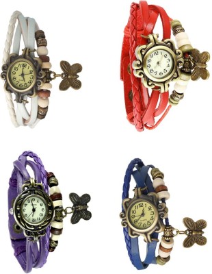 NS18 Vintage Butterfly Rakhi Combo of 4 White, Purple, Red And Blue Analog Watch  - For Women   Watches  (NS18)