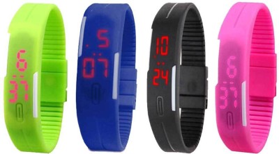NS18 Silicone Led Magnet Band Combo of 4 Green, Blue, Black And Pink Digital Watch  - For Boys & Girls   Watches  (NS18)