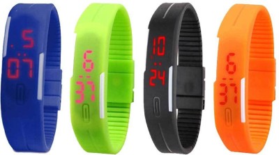 NS18 Silicone Led Magnet Band Combo of 4 Blue, Green, Black And Orange Digital Watch  - For Boys & Girls   Watches  (NS18)