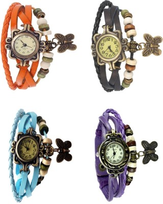 NS18 Vintage Butterfly Rakhi Combo of 4 Orange, Sky Blue, Black And Purple Analog Watch  - For Women   Watches  (NS18)