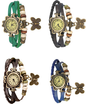 

Kissu Vintage Rakhi Combo of 4 Green, Brown, Black And Blue Watch - For Women