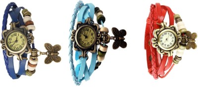 NS18 Vintage Butterfly Rakhi Watch Combo of 3 Blue, Sky Blue And Red Analog Watch  - For Women   Watches  (NS18)