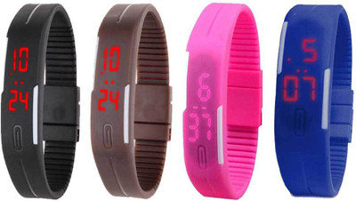 

Kissu Led Magnet Band Combo of 4 Black, Brown, Pink And Blue Watch - For Men & Women