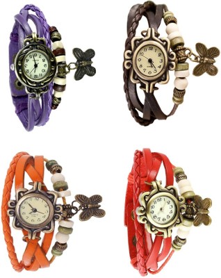 NS18 Vintage Butterfly Rakhi Combo of 4 Purple, Orange, Brown And Red Analog Watch  - For Women   Watches  (NS18)