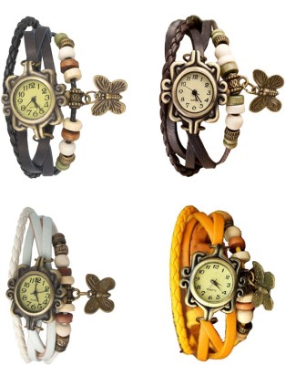 NS18 Vintage Butterfly Rakhi Combo of 4 Black, White, Brown And Yellow Analog Watch  - For Women   Watches  (NS18)