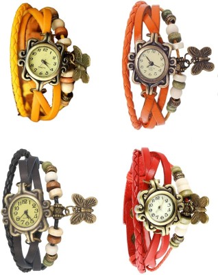 NS18 Vintage Butterfly Rakhi Combo of 4 Yellow, Black, Orange And Red Analog Watch  - For Women   Watches  (NS18)