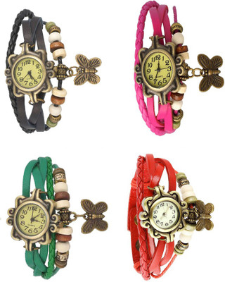 

Kissu Vintage Rakhi Combo of 4 Black, Green, Pink And Red Watch - For Women