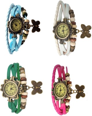 NS18 Vintage Butterfly Rakhi Combo of 4 Sky Blue, Green, White And Pink Analog Watch  - For Women   Watches  (NS18)