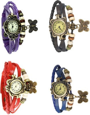 NS18 Vintage Butterfly Rakhi Combo of 4 Purple, Red, Black And Blue Analog Watch  - For Women   Watches  (NS18)