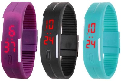 NS18 Silicone Led Magnet Band Combo of 3 Purple, Black And Sky Blue Digital Watch  - For Boys & Girls   Watches  (NS18)