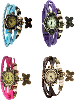 View NS18 Vintage Butterfly Rakhi Combo of 4 Sky Blue, Pink, Purple And Brown Analog Watch  - For Women Wrist Watches Price Online(NS18)