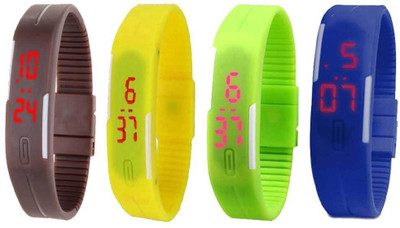 

NS18 Silicone Led Magnet Band Combo of 4 Brown, Yellow, Green And Blue Watch - For Boys & Girls