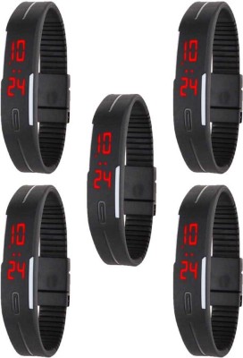NS18 Silicone Led Magnet Band Combo of 5 Black Digital Watch  - For Boys & Girls   Watches  (NS18)