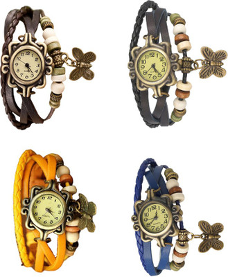 NS18 Vintage Butterfly Rakhi Combo of 4 Brown, Yellow, Black And Blue Analog Watch  - For Women   Watches  (NS18)