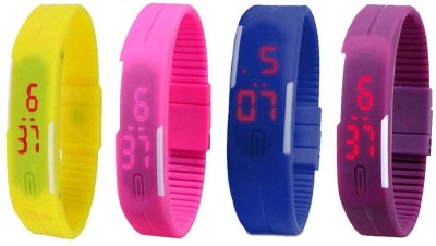 NS18 Silicone Led Magnet Band Watch Combo of 4 Yellow, Pink, Blue And Purple Digital Watch  - For Couple   Watches  (NS18)