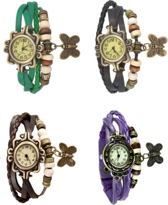 NS18 Vintage Butterfly Rakhi Combo of 4 Green, Brown, Black And Purple Analog Watch  - For Women   Watches  (NS18)
