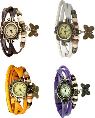 

Kissu Vintage Rakhi Combo of 4 Brown, Yellow, White And Purple Watch - For Women