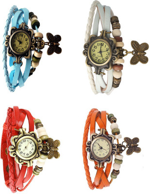 

Kissu Vintage Rakhi Combo of 4 Sky Blue, Red, White And Orange Watch - For Women