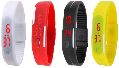 NS18 Silicone Led Magnet Band Combo of 4 White, Red, Black And Yellow Digital Watch  - For Boys & Girls   Watches  (NS18)