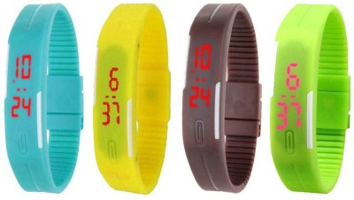NS18 Silicone Led Magnet Band Combo of 4 Sky Blue, Yellow, Brown And Green Digital Watch  - For Boys & Girls   Watches  (NS18)